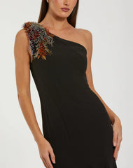 Black One Shoulder Beaded Mermaid Gown