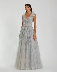 Embellished Feathered Sleeveless A Line Gown