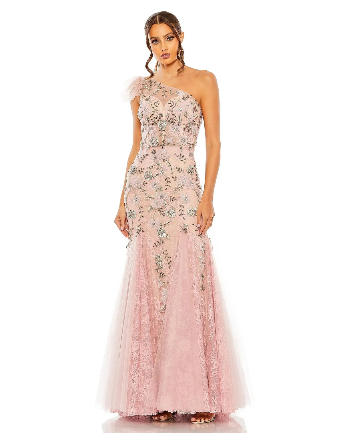 Pink One Shoulder Embellished Mermaid Gown | One of a Kind | Sz. 2