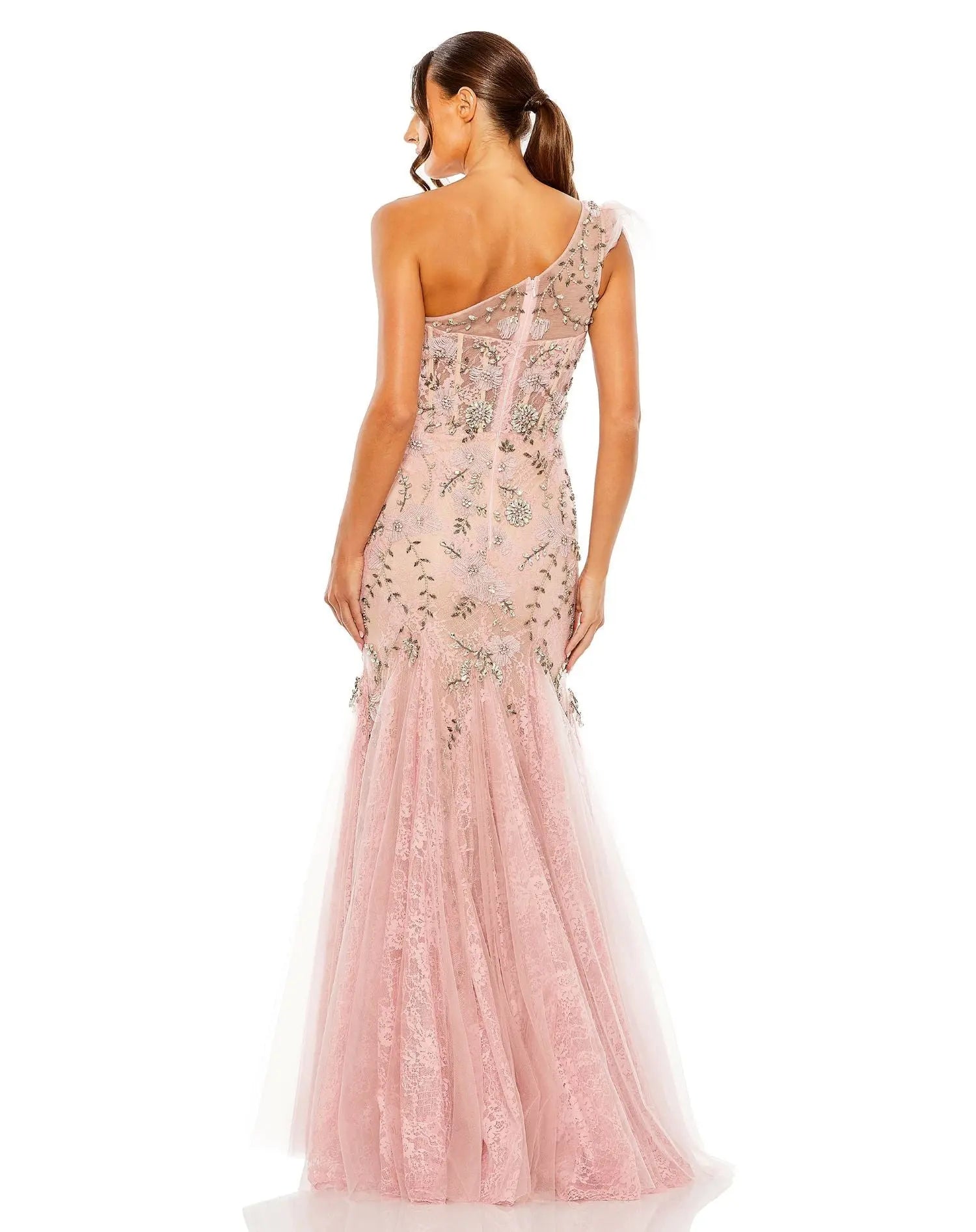 Pink One Shoulder Embellished Mermaid Gown | One of a Kind | Sz. 2