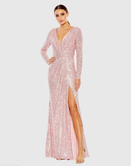 Sequined Long Sleeve Gown