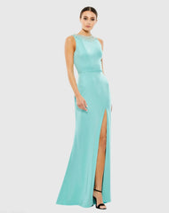 Sleeveless Rhinestone Collar Column Gown