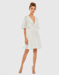 White Satin Flowy Flutter Sleeve Mini Dress