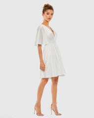 White Satin Flowy Flutter Sleeve Mini Dress