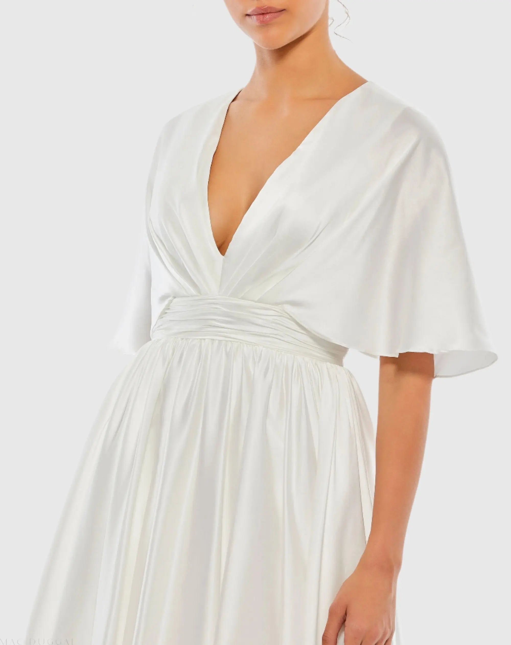 White Satin Flowy Flutter Sleeve Mini Dress