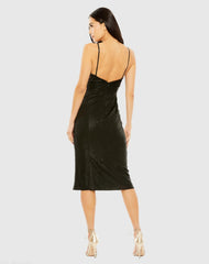 Black Metallic V Neck Midi Dress