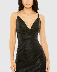 Black Metallic V Neck Midi Dress