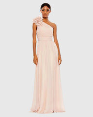 Polka Dot Ruffled One Shoulder Gown