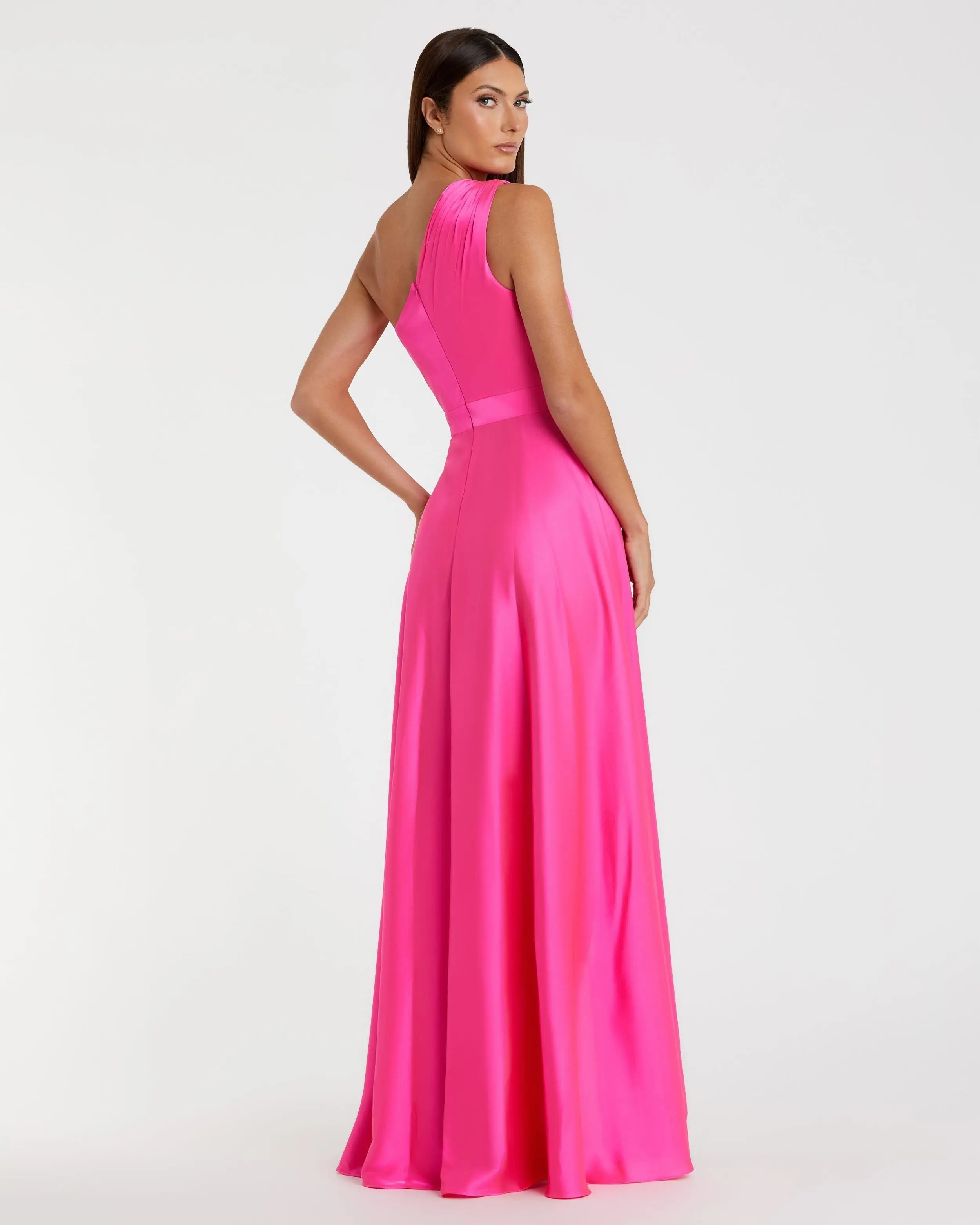 Pink One Shoulder High Low A Line Gown