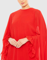 Red High Neck Ruffle Hem Cape Mini Dress