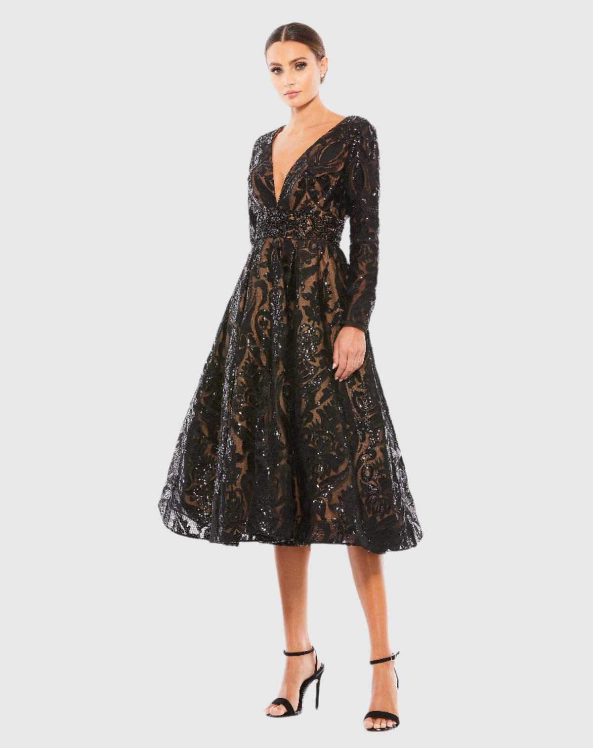 Black Sequin Embellished A-Line Cocktail Dress