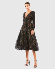 Black Sequin Embellished A-Line Cocktail Dress