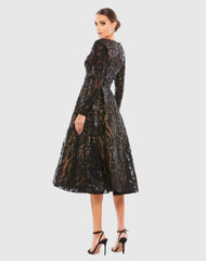 Black Sequin Embellished A-Line Cocktail Dress