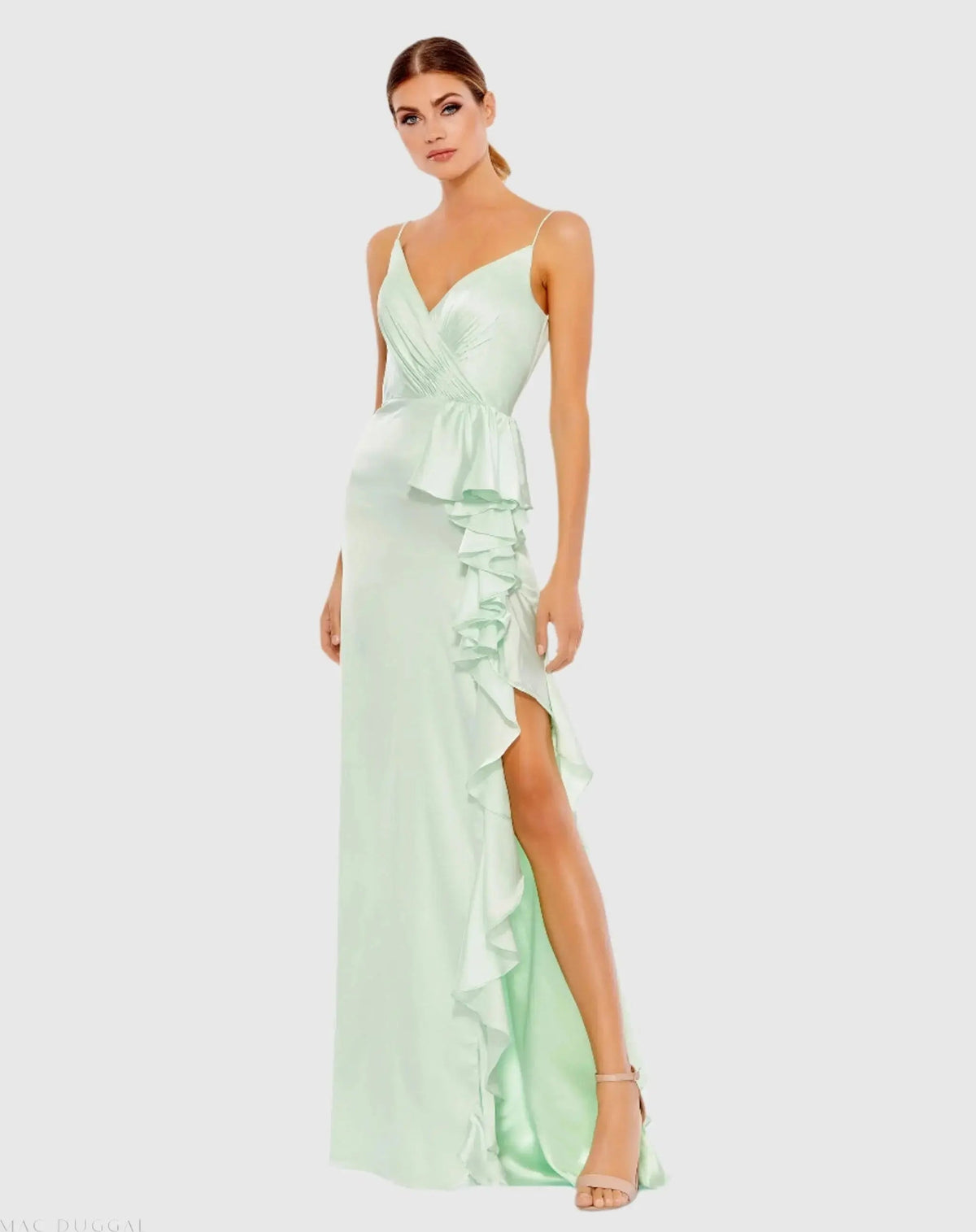 Satin Ruffled Asymmetrical Gown