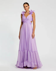 Ruffle Tiered Cut-Out Chiffon Gown