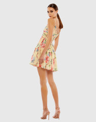Beige Floral Button Fit & Flare Dress