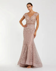 High Neck Shoulder Flower Detail Mermaid Gown