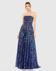 Strapless Hand Embellished Beaded A Line Gown
