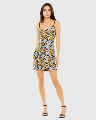 Black Sequined Floral Detail Mini Dress