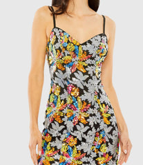 Black Sequined Floral Detail Mini Dress