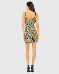 Black Sequined Floral Detail Mini Dress