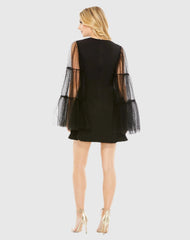 Black High Neck Flared Sleeve Mini Dress