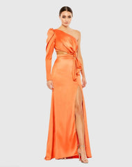 Puff One Sleeve Cut Out Side Knot Gown