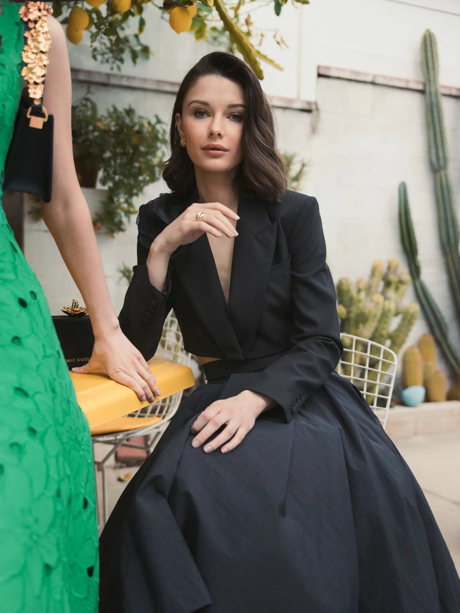 Black Notch Collar Crepe Cropped Tailored Blazer Jacket - FINAL SALE