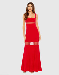Sheer Mesh Panel Detail Column Gown